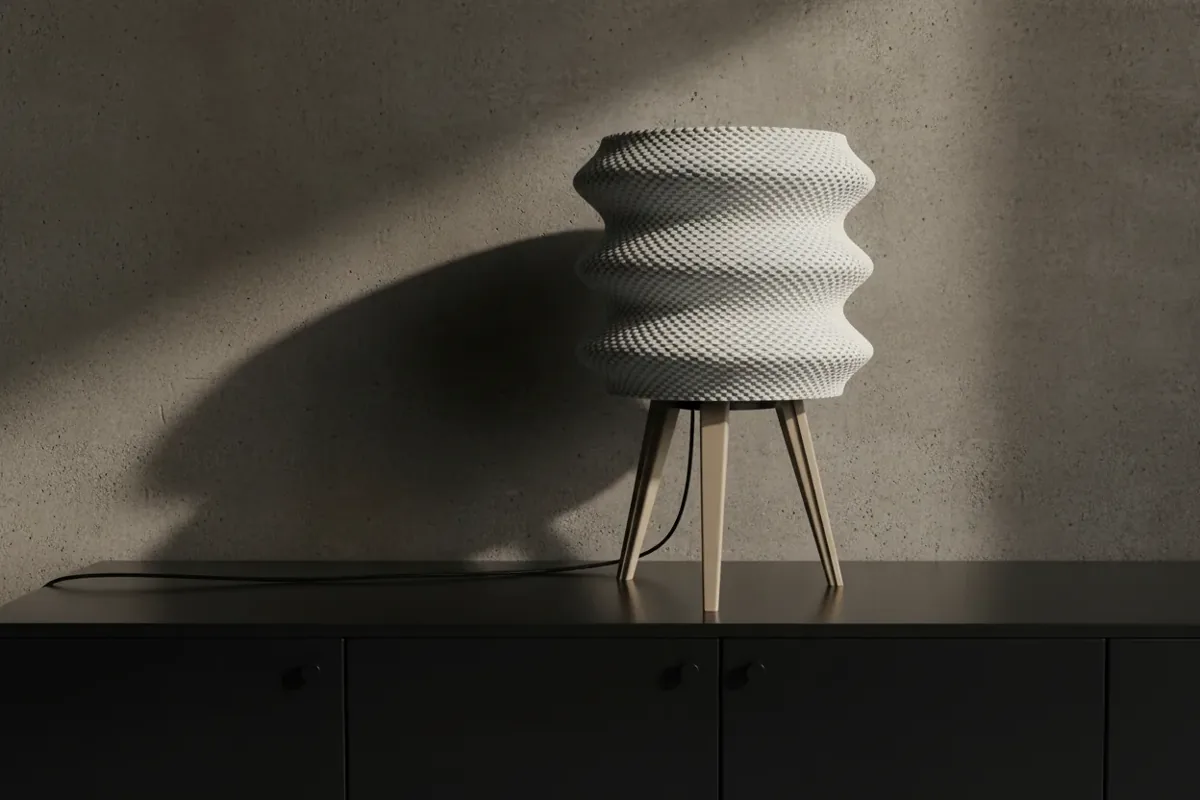 Lampe Ripple imprimée en 3D sur trépied